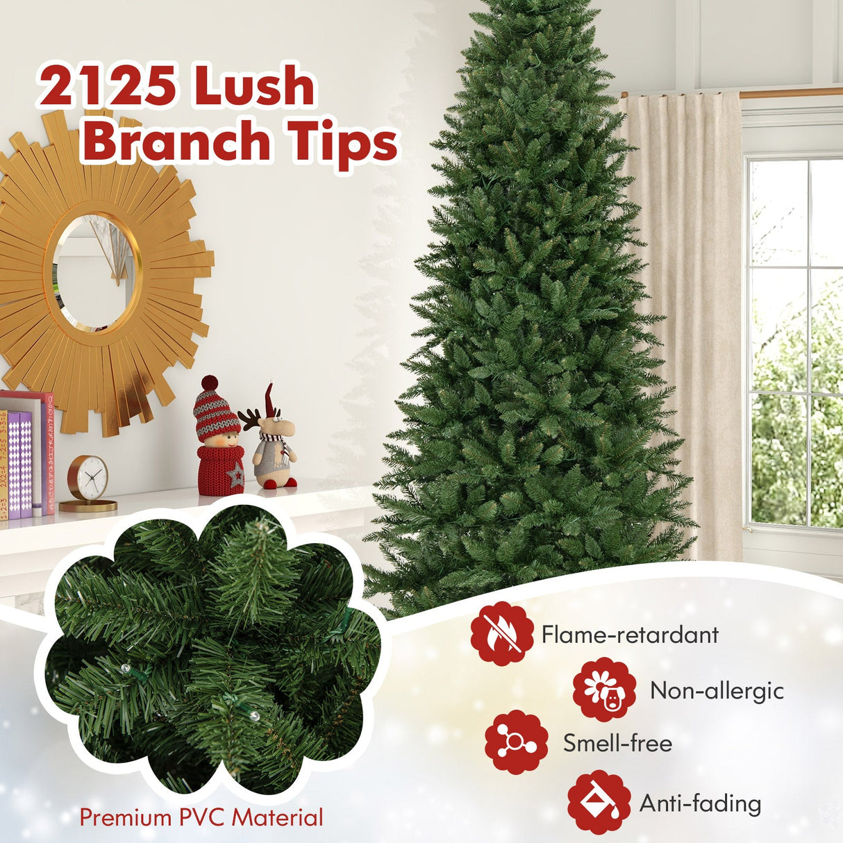 12 FT Artificial Christmas Tree with 800 Warm White LED Lights for Home Party Shopping Mall