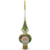 Santa Head and Mistletoe on White Glass Christmas Tree Topper 11 Inches