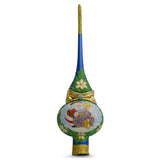Santa with an Angel on Blue Glass Christmas Tree Topper 11 Inches
