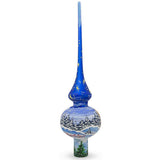 Santa and Snowman on Blue Glass Christmas Tree Topper 11 Inches