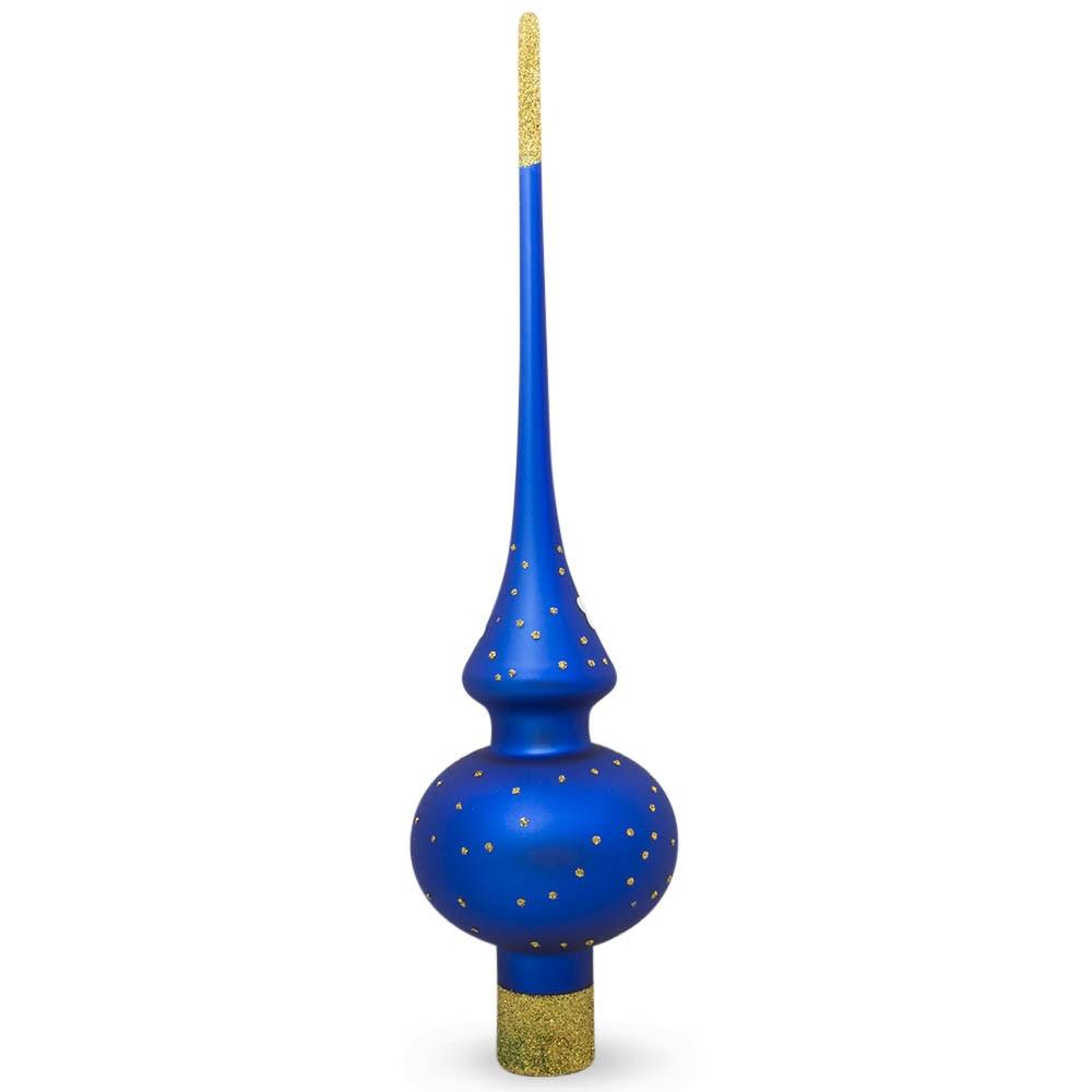 Nutcracker and Wreath on Blue Glass Christmas Tree Topper 11 Inches