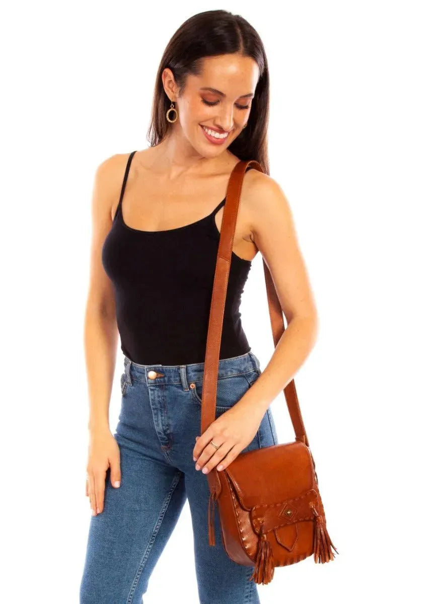 Bolso de cuero marrón con solapa Scully para mujer
