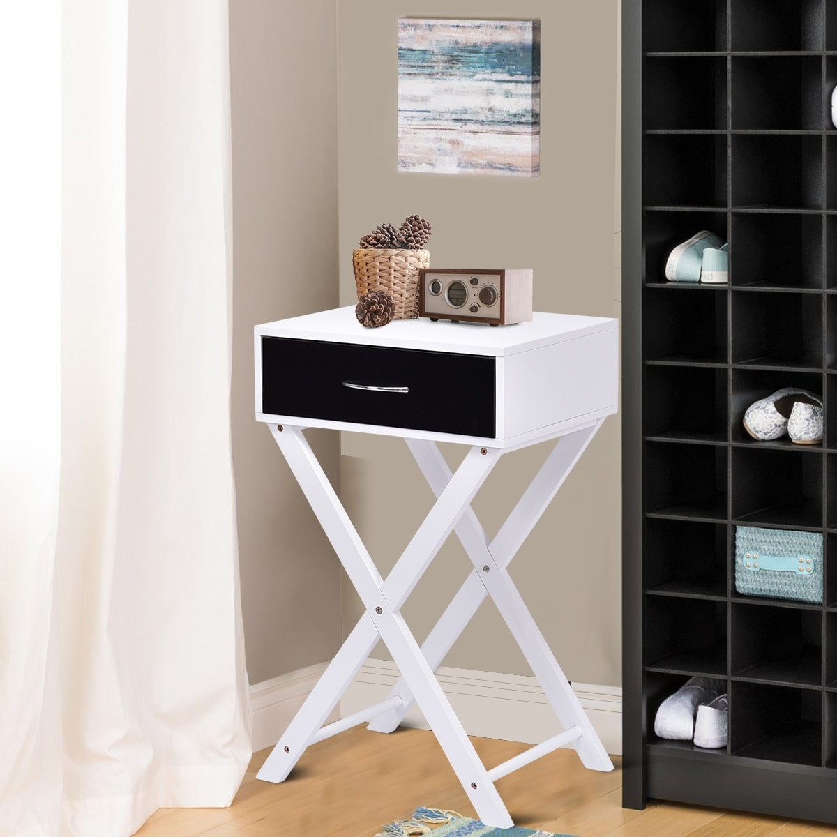 Mesa Auxiliar de Extremo con Diseño en X Moderna-Negro