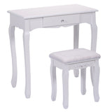 Vanity Table Set with Cushioned Stool with 360¬∞ Rotating Oval Mirror and Three Drawers-White