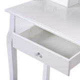 Vanity Table Set with Cushioned Stool with 360¬∞ Rotating Oval Mirror and Three Drawers-White