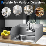 Fregadero de Pared de Acero Inoxidable para Lavado de Manos con Grifo y Protección Lateral