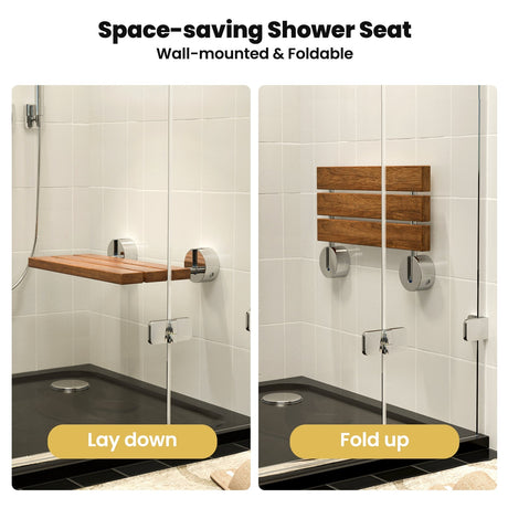 Asiento de ducha de teca plegable de pared de 20 pulgadas
