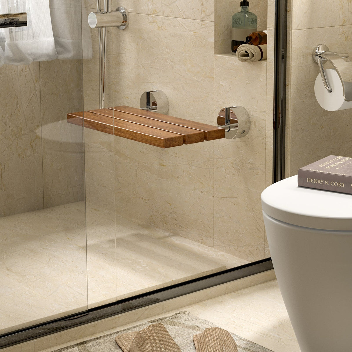 20 Inch Wall Mounted Teak Wood Folding Shower Bath Seat