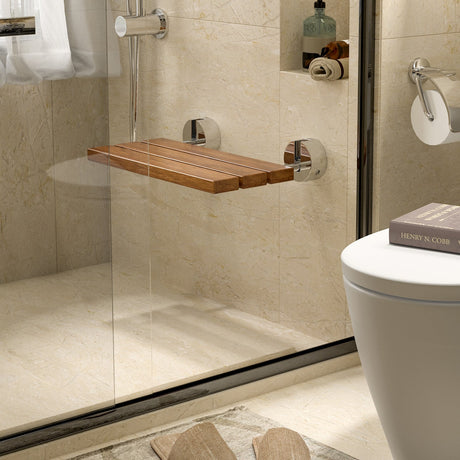 Asiento de ducha de teca plegable de pared de 20 pulgadas