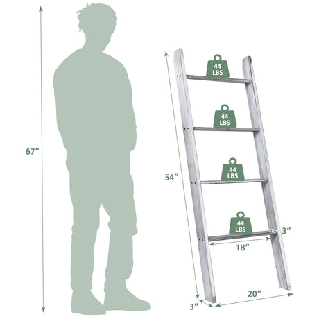 Estantería tipo escalera de 4 niveles que se apoya en la pared