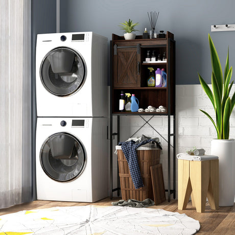 Gabinete de almacenamiento de inodoro multifuncional de 4 niveles con estante ajustable y puerta corrediza estilo granero