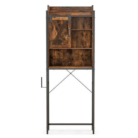 Gabinete de almacenamiento de inodoro multifuncional de 4 niveles con estante ajustable y puerta corrediza estilo granero