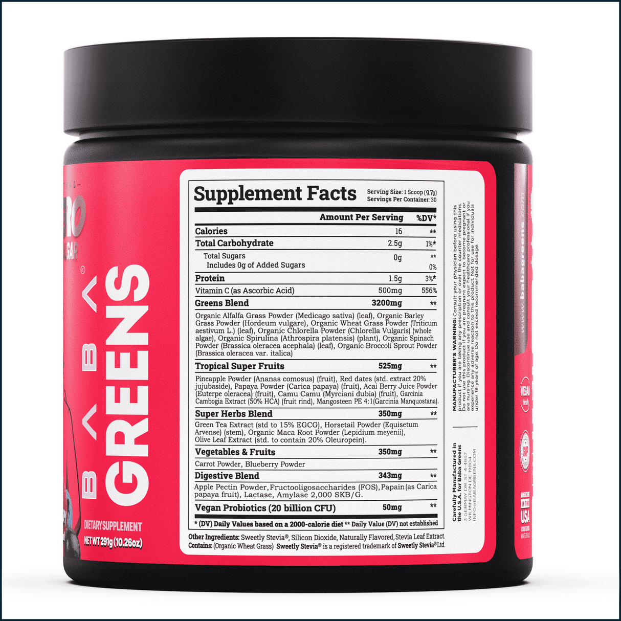 Baba Raw Supergreens en Polvo, 30 Porciones