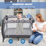 Parque de juegos portátil para bebés con cambiador, moisés y caja de música