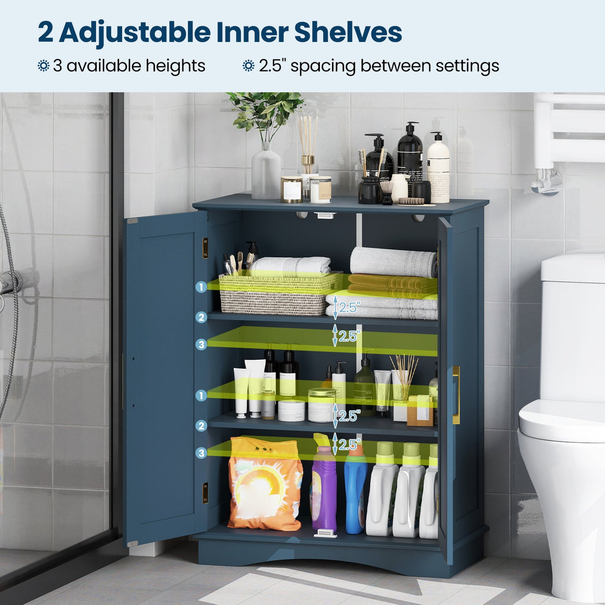 Armario de almacenamiento para baño con 2 puertas y estantes ajustables