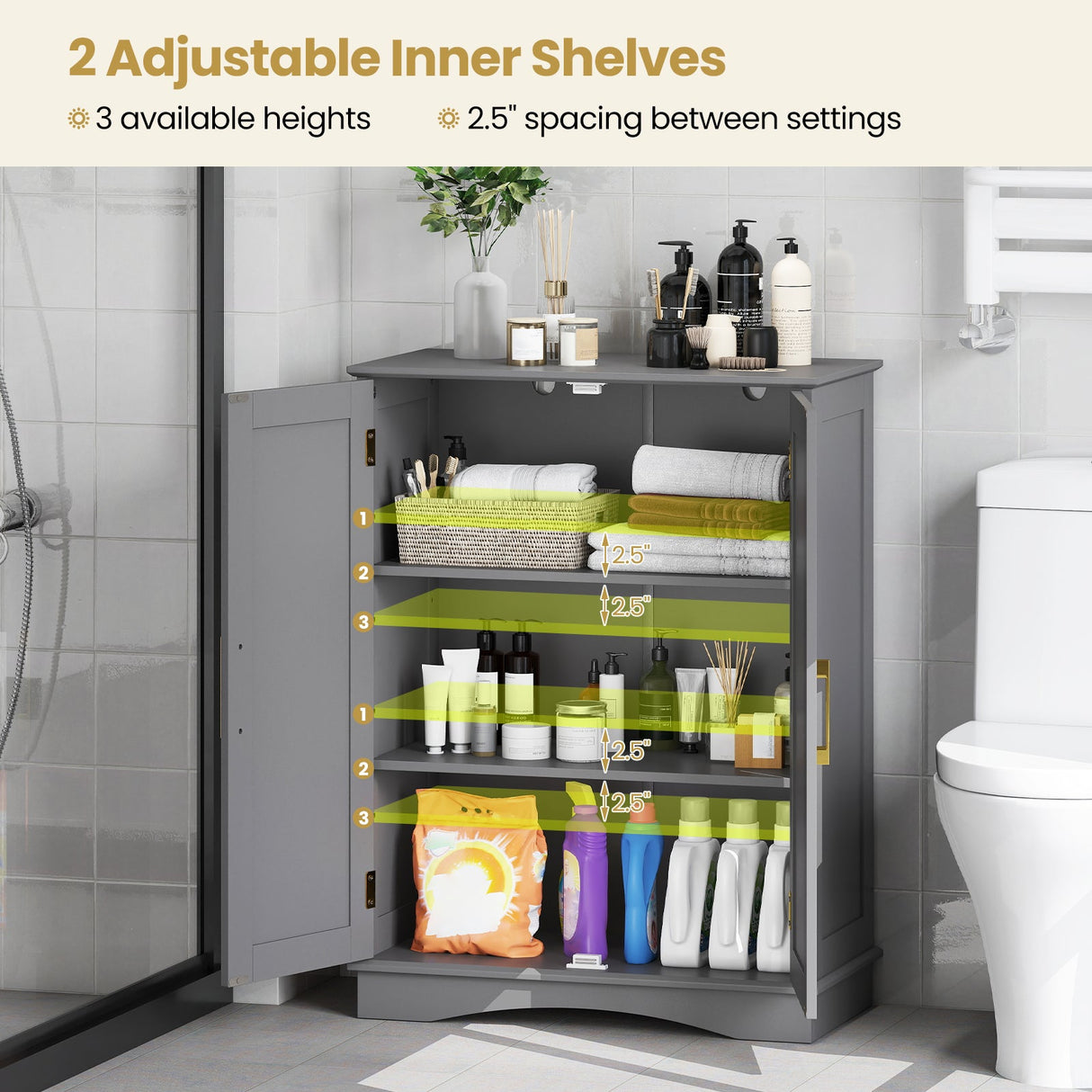 Armario de almacenamiento para baño con 2 puertas y estantes ajustables
