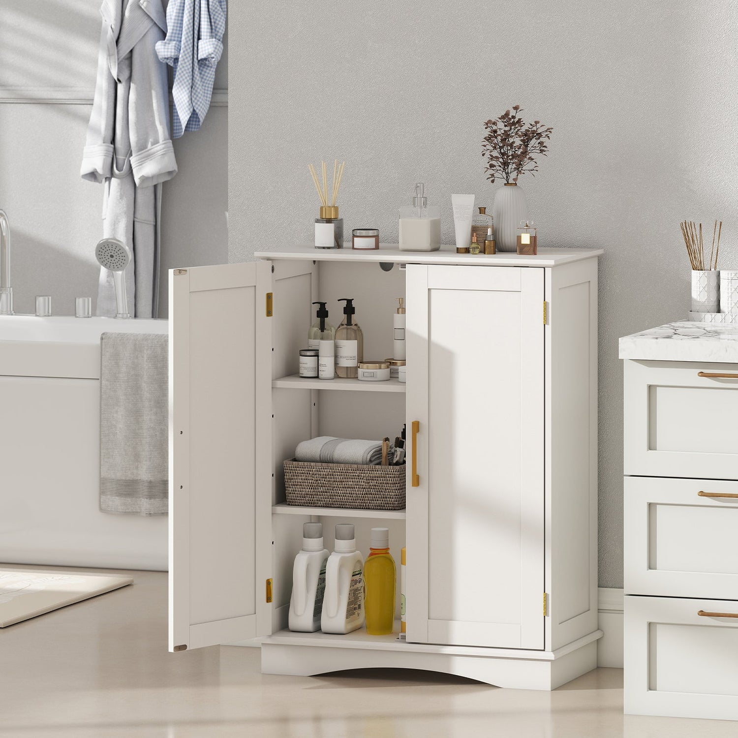 Armario de almacenamiento para baño con 2 puertas y estantes ajustables