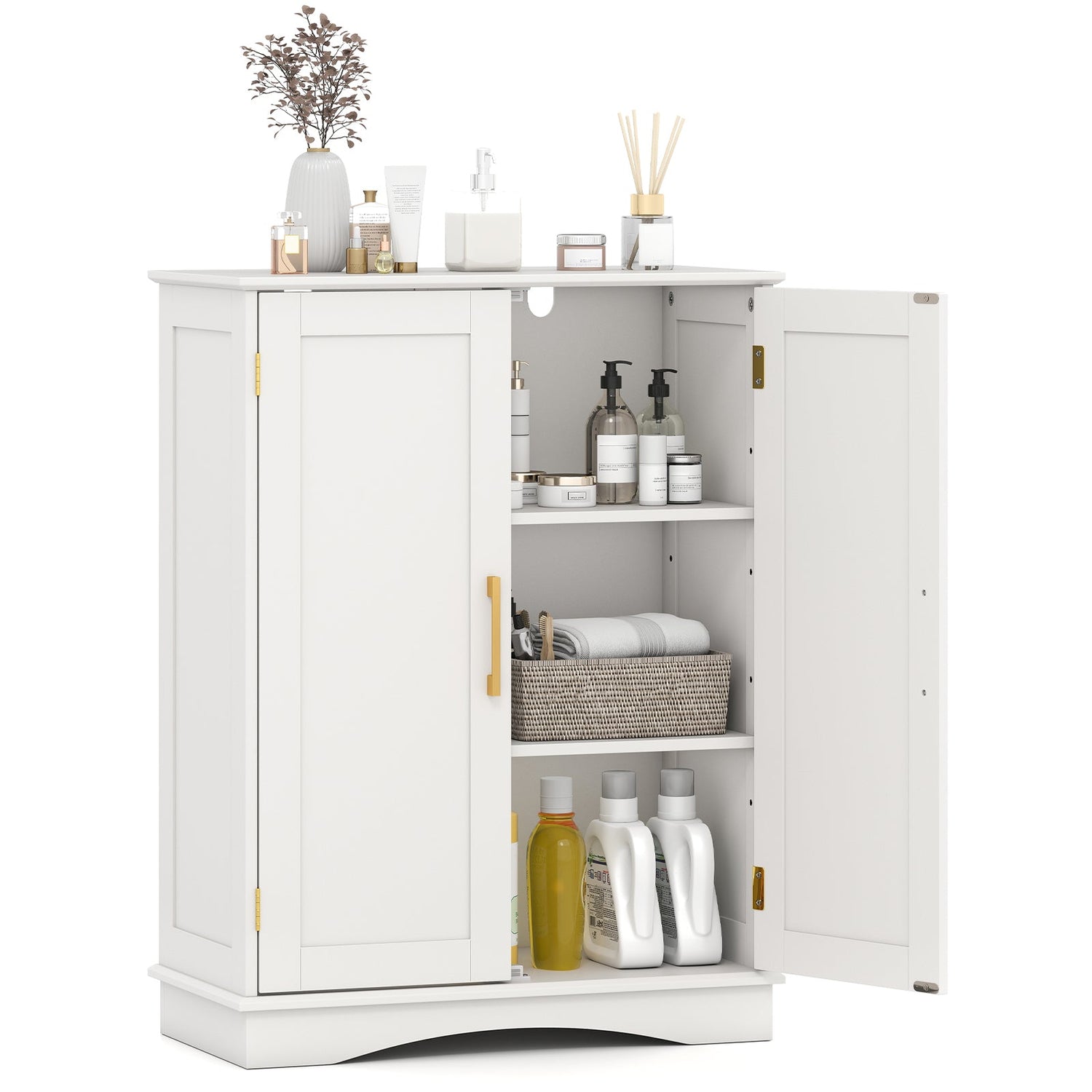 Armario de almacenamiento para baño con 2 puertas y estantes ajustables