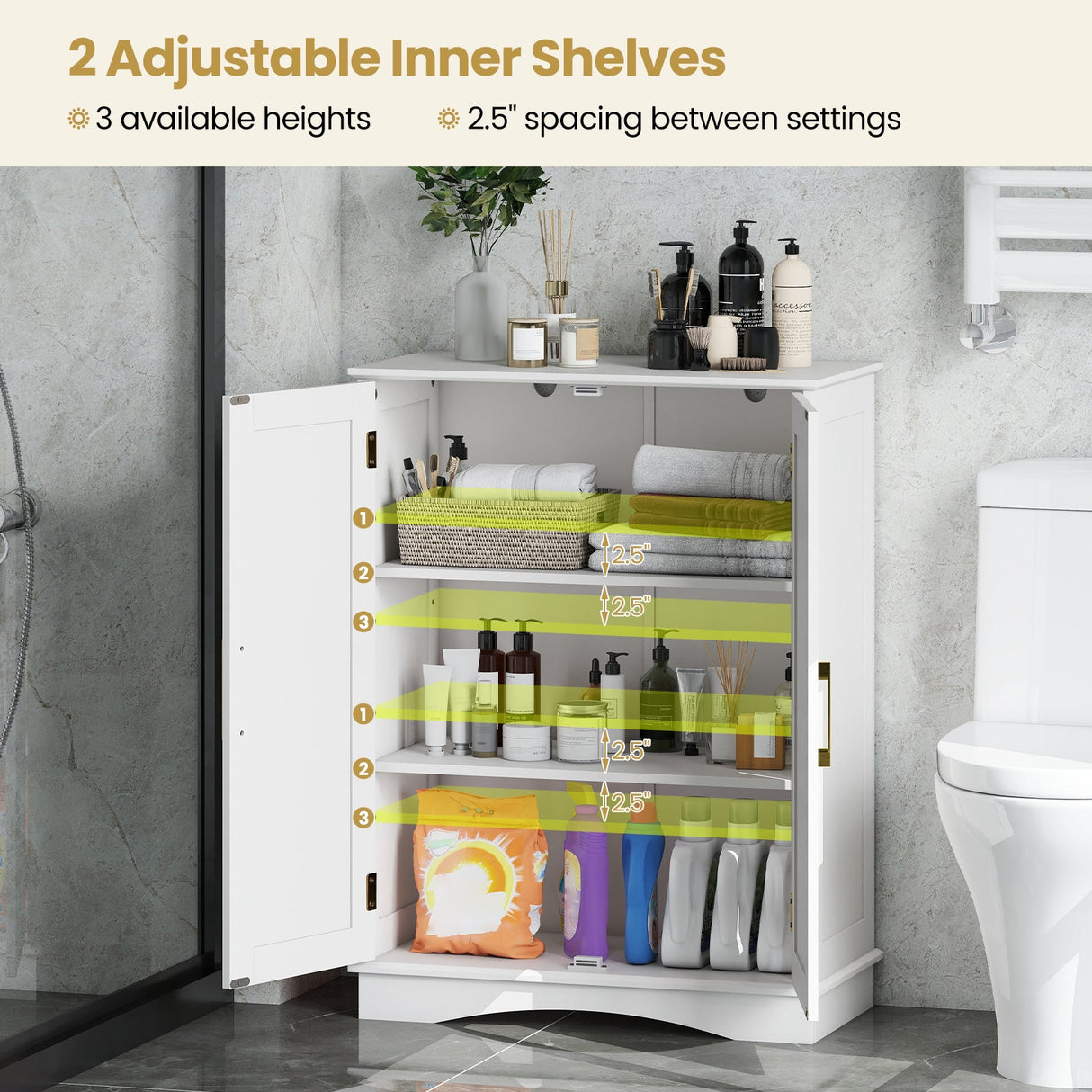 Armario de almacenamiento para baño con 2 puertas y estantes ajustables