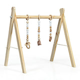 Portable 3 Wooden Newborn Baby Exercise Activity Gym Teething Toys Hanging Bar