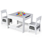 Juego de mesa y sillas para niños con cajas de almacenamiento, pizarra y tablero de dibujo.