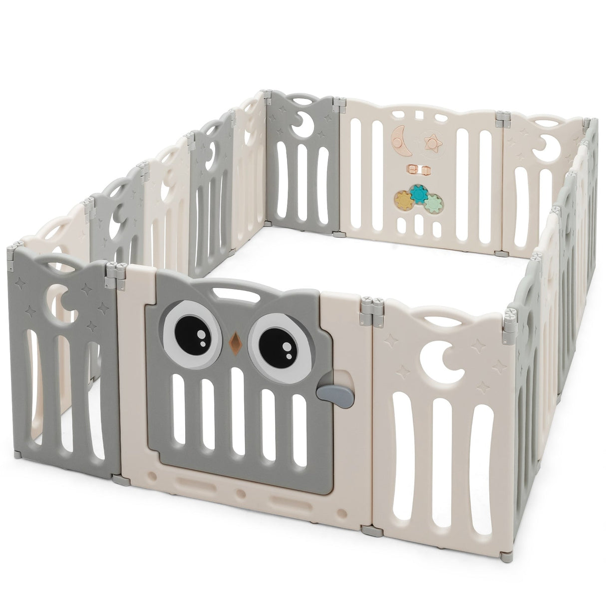 Parque de actividades para bebés de 16 paneles con puerta de seguridad - Beige