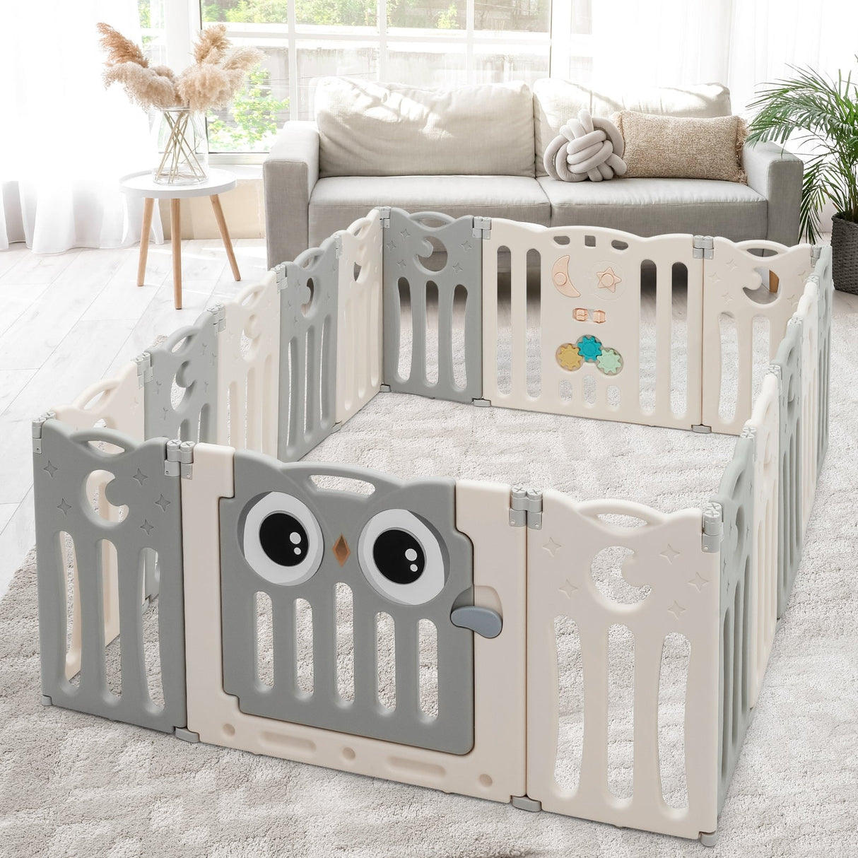 Parque de actividades para bebés de 16 paneles con puerta de seguridad - Beige
