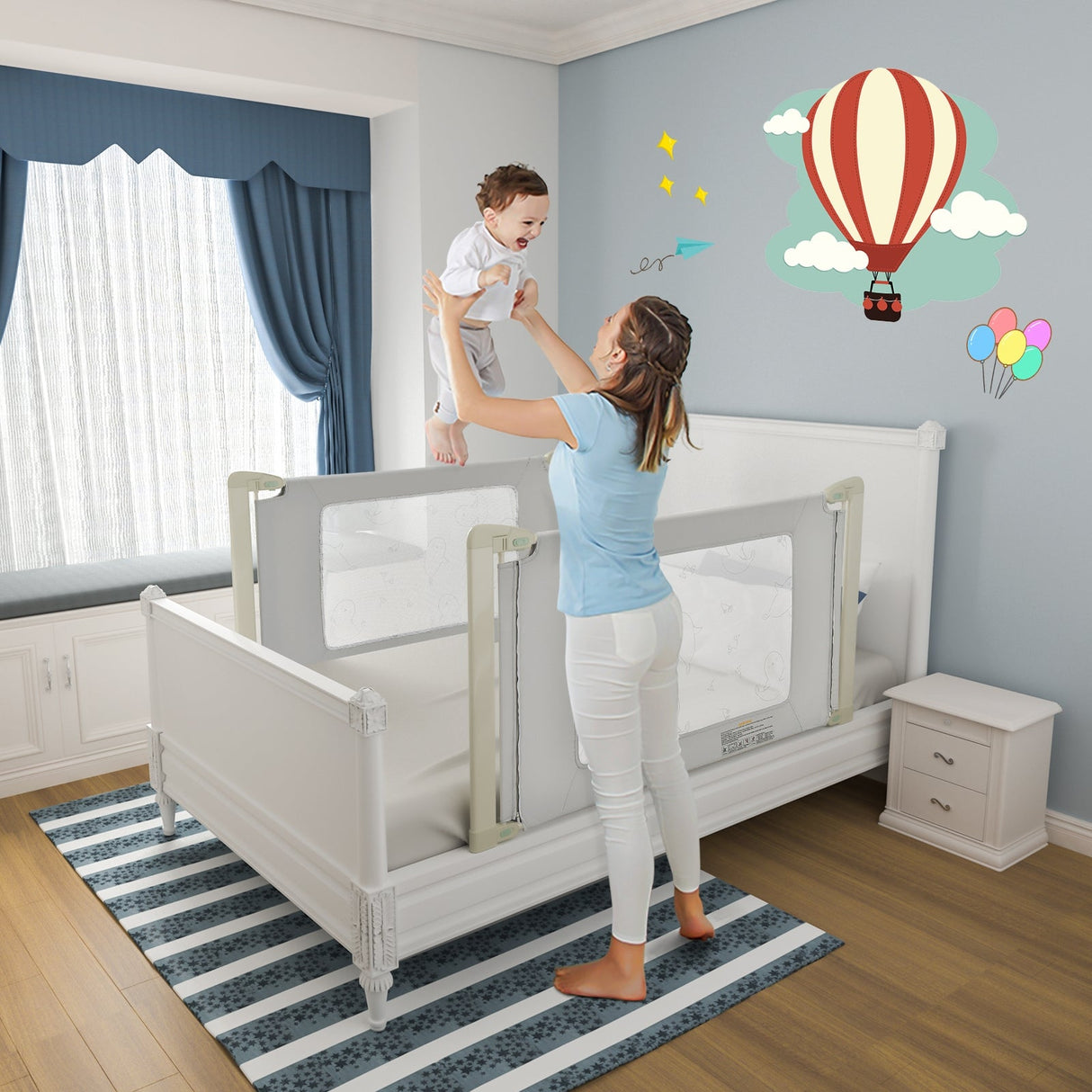 Barandilla protectora de cama para niños pequeños con altura ajustable y cierre de seguridad