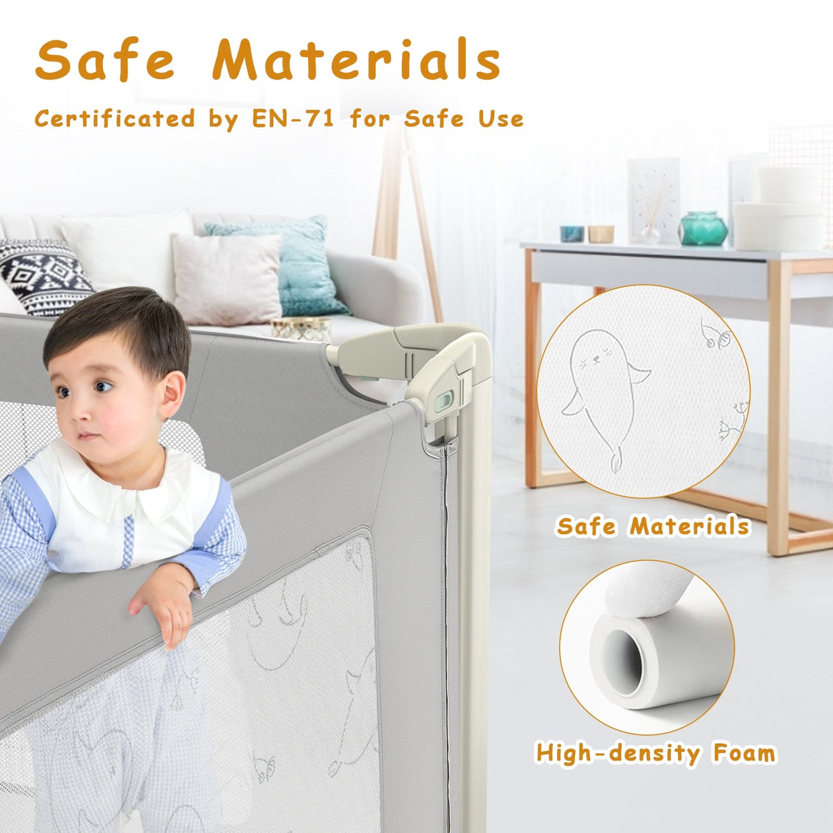 Barandilla protectora de cama para niños pequeños con altura ajustable y cierre de seguridad