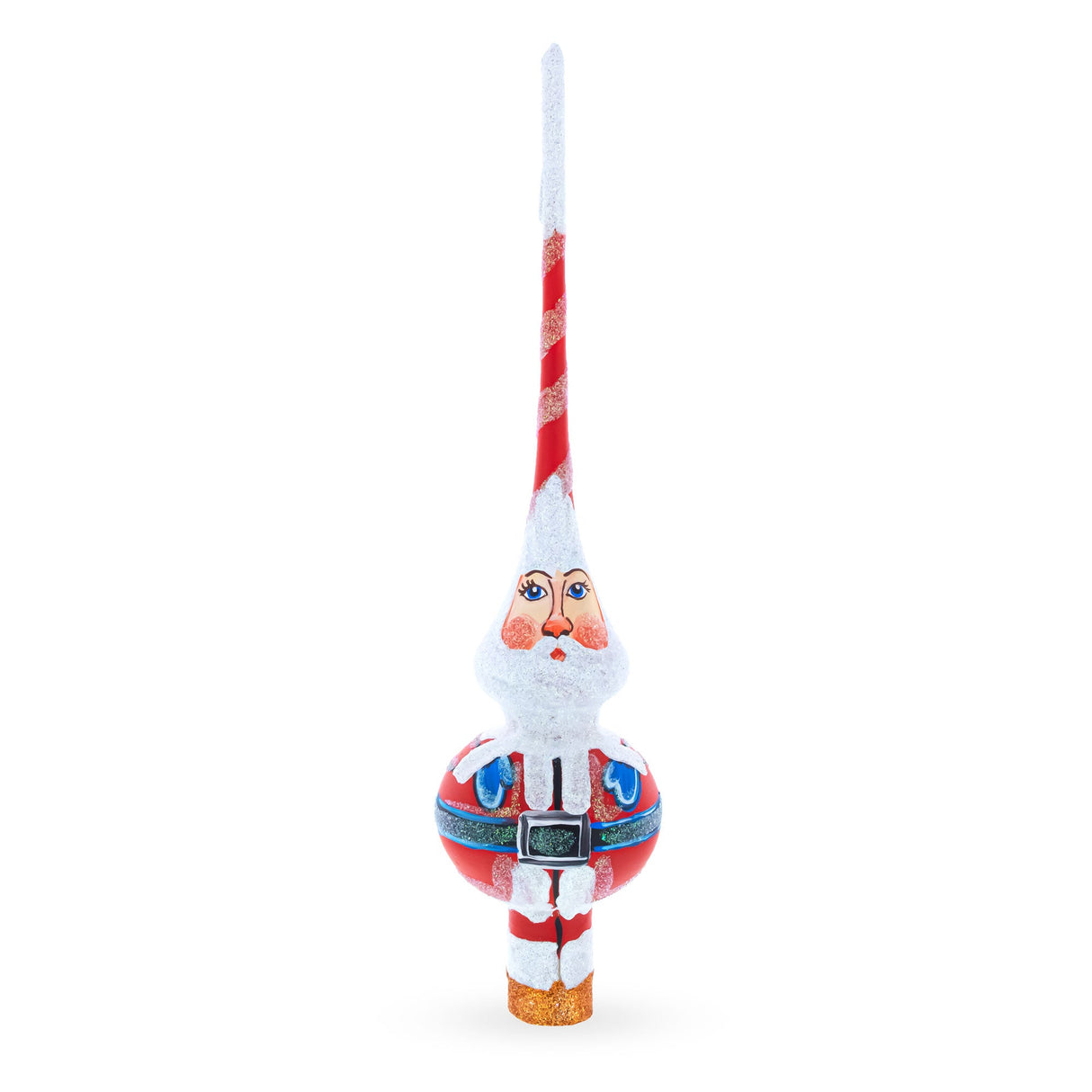 Santa in Red & White Suit Glass Christmas Tree Topper 11 Inches