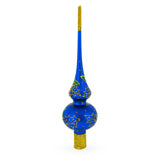 Santa and Mistletoe Wreath on Blue Glass Christmas Tree Topper 11 Inches