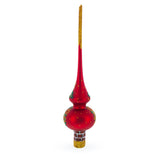 Santa in Chimney & Poinsettia Design Glass Christmas Tree Topper 11 Inches
