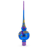 Purple Jewels and Golden Leaves on Blue Glass Christmas Tree Topper 11 Inches
