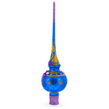 Purple Jewels and Golden Leaves on Blue Glass Christmas Tree Topper 11 Inches