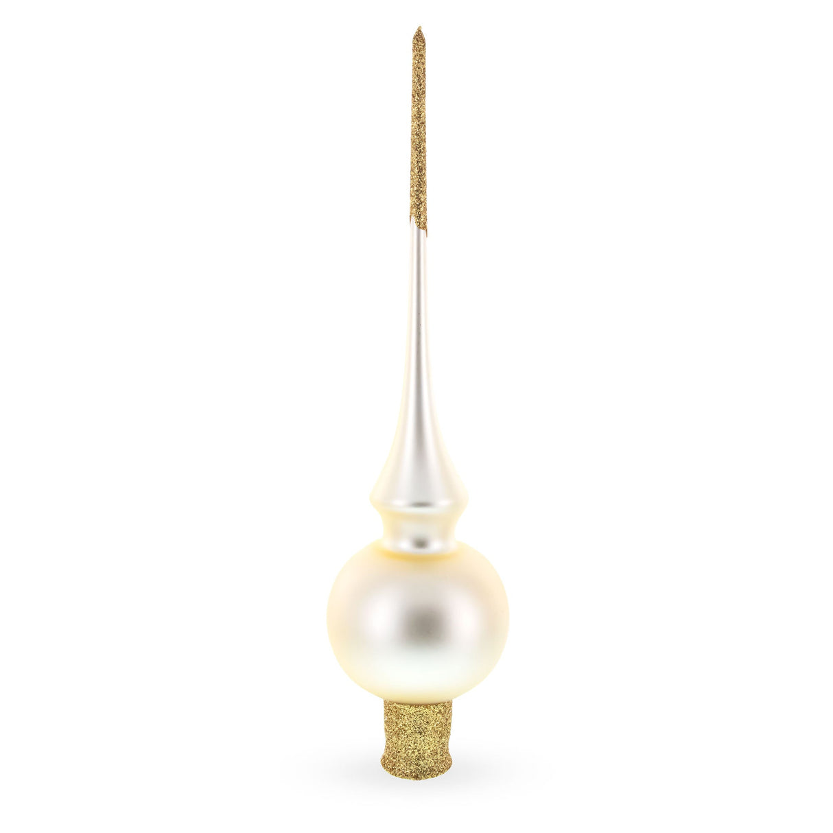 Matte Beige with Sparkling Top Glass Christmas Tree Topper 11 Inches
