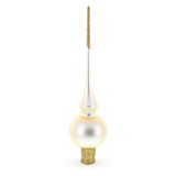Matte Beige with Sparkling Top Glass Christmas Tree Topper 11 Inches