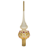Red Jeweled with Golden Leaves Glass Christmas Tree Topper 11 Inches