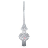 Pink Roses and Pearls on Silver Glass Christmas Tree Topper 11 Inches