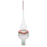 Pink Roses on Silver Swirls and Clear Glass Christmas Tree Topper 11 Inches