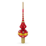 Dimensional White Diamond Trellis on Red Glass Christmas Tree Topper 11 Inches