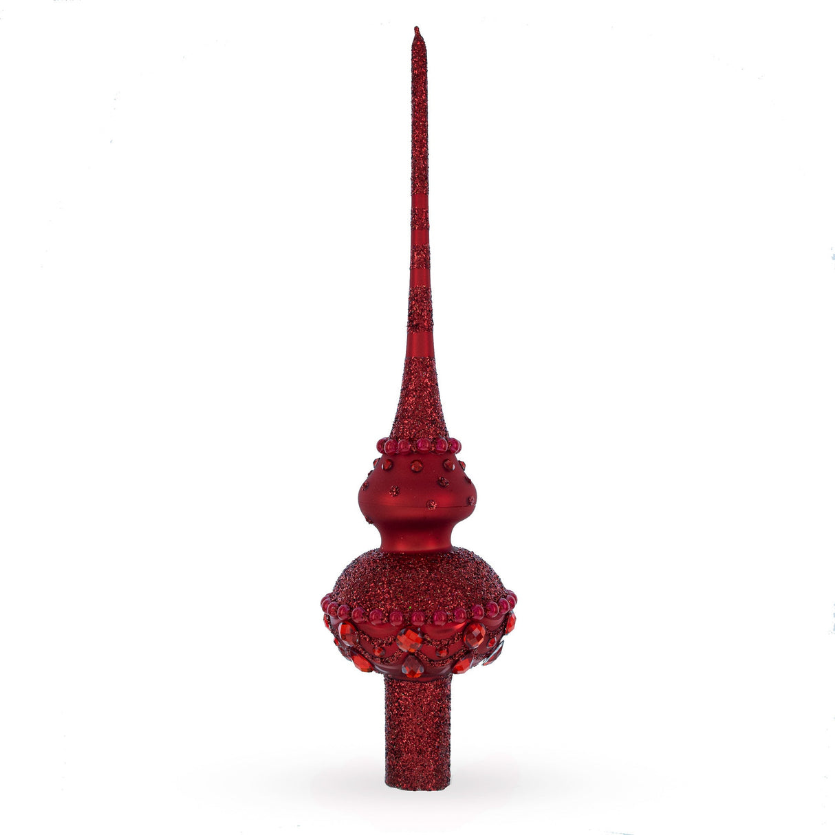 Dimensional Red Jewels Chandelier on Red Glass Christmas Tree Topper 11 Inches