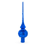 Blue Jewels Scroll on Blue Glass Christmas Tree Topper 11 Inches