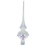 Purple Jewel Stars and Pearls on White Glass Christmas Tree Topper 11 Inches