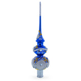 Pearls and Twisted Rope on Double Ball Blue Glass Christmas Tree Topper 12.5 Inches