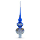 Pearls and Twisted Rope on Double Ball Blue Glass Christmas Tree Topper 12.5 Inches