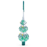 Dimensional Rope and Leaves on White Glass Christmas Tree Topper 12.5 Inches