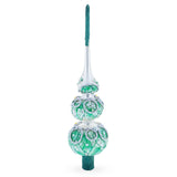 Dimensional Rope and Leaves on White Glass Christmas Tree Topper 12.5 Inches