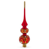 White and Red Jewels with Golden Trellis on Red Glass Christmas Tree Topper 12.5 Inches