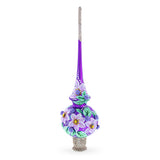 Dimensional Roses on Purple Glass Christmas Tree Topper 11 Inches