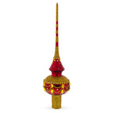Dimensional Golden Jewels on Red Glass Christmas Tree Topper 11 Inches